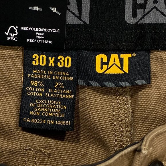 CAT Caterpillar Utility Work Pants Mens 30 x 30 Brown Flex Waistband Cell Pocket - Picture 10 of 15